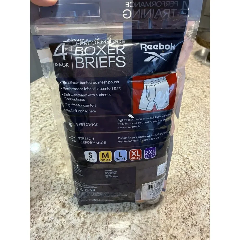 Reebok LARGE Performance Boxer Briefs 4 Pack